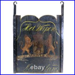1880s Antique Dutch Painted Wrought Iron Het Wapen Lions Royal Coat of Arms Sign