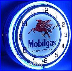 18 Vintage MOBILGAS Metal Sign Double Neon Wall Clock Mobil Gas Station Oil