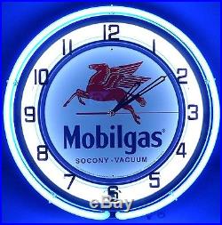 18 Vintage MOBILGAS Metal Sign Double Neon Wall Clock Mobil Gas Station Oil