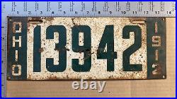 1912 Ohio license plate 13942 white green flat printed Ford Model T Chevy 1079