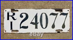 1912 Rhode Island license plate 24077 porcelain white on black 1916 SSWI