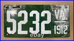 1912 Virginia license plate 5232 porcelain white on green Ford Model T vintage