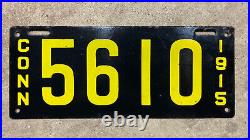 1915 Connecticut license plate 5610 porcelain yellow on black