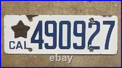 1916 California license plate 490927 porcelain matching number 1919 star tab