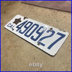 1916 California license plate 490927 porcelain matching number 1919 star tab