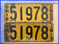 1917 Ohio license plate pair 51 978 Ford Model T Chevy vintage car 1160