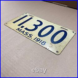 1918 Massachusetts license plate 11300 blue white Ford Model T Chevy vintage car