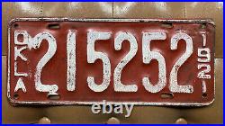 1921 Oklahoma farm tractor license plate 215252 white on red embossed