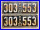 1923_California_license_plate_pair_303_553_white_on_black_embossed_garage_SBNC_01_zu