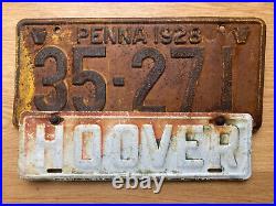 1928 Pennsylvania license plate 35-271 plus Herbert Hoover topper Ford Model A
