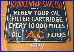 1930s 40s RARE! VINTAGE A C OIL FILTER EMBOSSED METAL SIGN 13 1/2 X 10