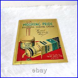 1930s Vintage Morning Pride Brushless Shaving Cream Advertising Metal Sign Board