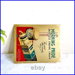 1930s Vintage Morning Pride Brushless Shaving Cream Advertising Metal Sign Board