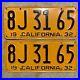 1932_California_license_plate_pair_8J_31_65_black_on_yellow_embossed_garage_SBNC_01_rplg