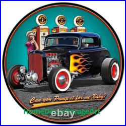 1932 Lil Deuce Coupe Hot Rod Gas Pumps Girl Metal Sign Vintage Style Garage Art