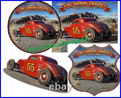 1933 Old School Coupe Hot Rod Metal Sign Vintage Style Garage Art 1933 Old School Coupe Hot Rod Metal Sign Vintage Style Garage Art