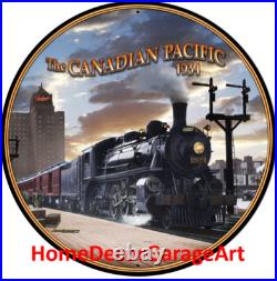 1934 Canadian Pacific Railroad Metal Sign Vintage Style Train Room Art