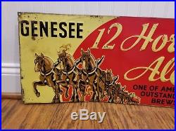 1934 Genesee 12 Horse Ale Tin Sign Beer Rochester NY Brewery Rare Metal Vintage