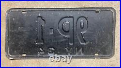 1934 New York license plate 9P-1 low number yellow on black Ford V8 Chevy Dodge