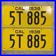 1938_California_license_plate_pair_5T_885_black_on_yellow_embossed_garage_SBNC_01_ewgq