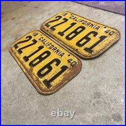 1940 California license plate pair 2Z 18 61 black on yellow embossed garage SBNC