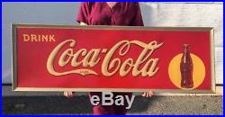 1940 Coca Cola Sign Original NOS Soda Vintage Bottle Metal Service Station Gas
