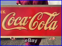 1940 Coca Cola Sign Original NOS Soda Vintage Bottle Metal Service Station Gas