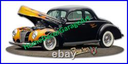 1940 Coupe Hot Rod V8 Rebel Rouser Metal Sign Vintage Style Garage Art 1940 Coupe Hot Rod V8 Rebel Rouser Metal Sign Vintage Style Garage Art