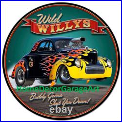 1940 Willys Hot Rod Metal Sign Vintage Style Garage Art