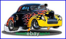 1940 Willys Hot Rod Metal Sign Vintage Style Garage Art