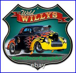1940 Willys Hot Rod Metal Sign Vintage Style Garage Art