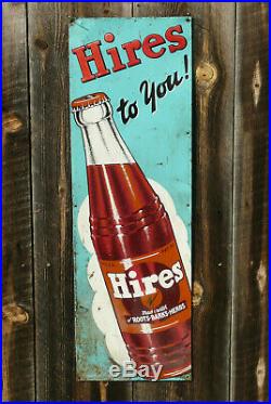 1940's Vintage Hires Root Beer Soda Pop Gas Station 42 Embossed Metal Sign