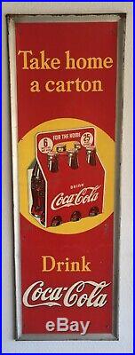 1940s Take Home A Carton Drink Coke Vintage Metal Sign
