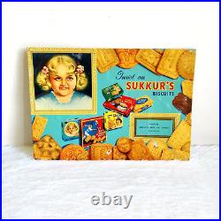 1940s Vintage Sukkur's Biscuits Confectionery Advertising Metal Sign Board Rare