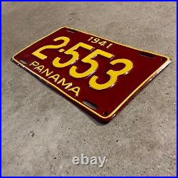 1941 Panama license plate 2-553 yellow on red embossed Central America