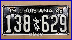 1945 Louisiana license plate 138-629 white black embossed pelican World War II