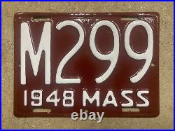 1948 Massachusetts municipal motorcycle license plate M 299 police white on red