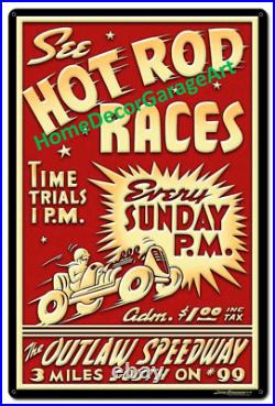 1950's Hot Rod Races Metal Sign, 3 Sizes, Vintage Style Garage Art 1950's Hot Rod Races Metal Sign, 3 Sizes, Vintage Style Garage Art
