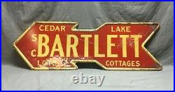 1950's Vintage Cedar Lake Metal Sign Bartlett Cottages Arrow Massachusetts
