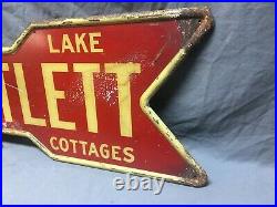 1950's Vintage Cedar Lake Metal Sign Bartlett Cottages Arrow Massachusetts