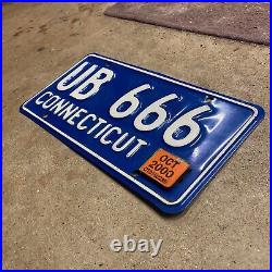 1957 Connecticut license plate UB 666 embossed triple 6 devil white blue sticker