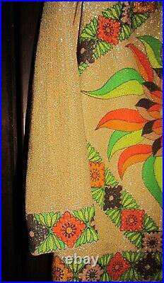 1960's 70's Mr. Dino 2 pc psychedelic pants set flowers metallic fabric signed