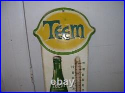 1960's Vintage Teem Lemon Lime Drink Thermometer Original Metal Sign