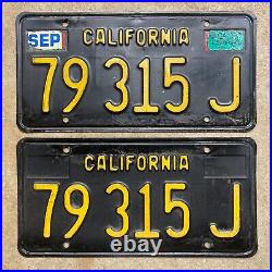 1963 California truck license plate pair 79315 J yellow on black embossed 1969