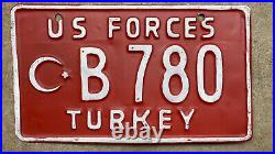 1963 US Forces in Turkey license plate B-780 white on red embossed crescent star