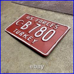 1963 US Forces in Turkey license plate B-780 white on red embossed crescent star