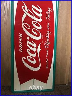 1963 Vintage Coca-Cola Fishtail Metal Sign 54 Robertson 4-63