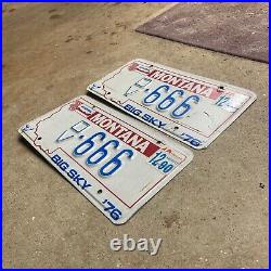 1976 Montana license plate pair DV 666 disabled veteran embossed triple 6 devil