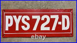 1977 India dealer license plate PYS 727 D white on red Puducherry Pondicherry
