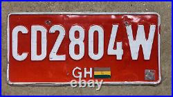 1990s Ghana license plate CD 2804 W white on red embossed Africa diplomatic